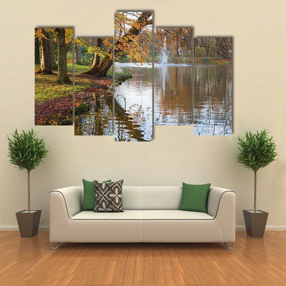 Beech Trees Near Pond Canvas Wall Art-5 Pop-Gallery Wrap-47" x 32"-Tiaracle