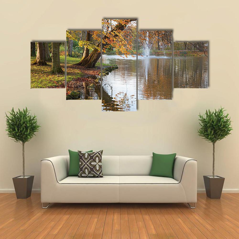 Beech Trees Near Pond Canvas Wall Art-5 Star-Gallery Wrap-62" x 32"-Tiaracle