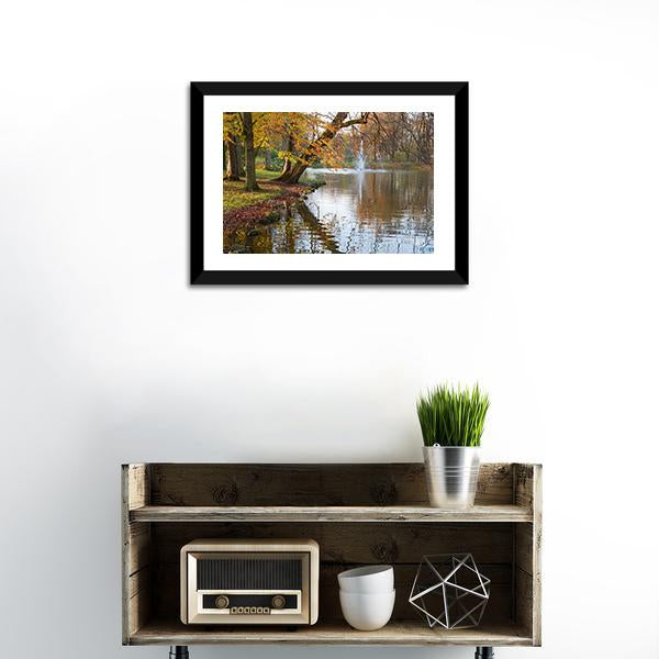 Beech Trees Near Pond Canvas Wall Art-1 Piece-Framed Print-20" x 16"-Tiaracle