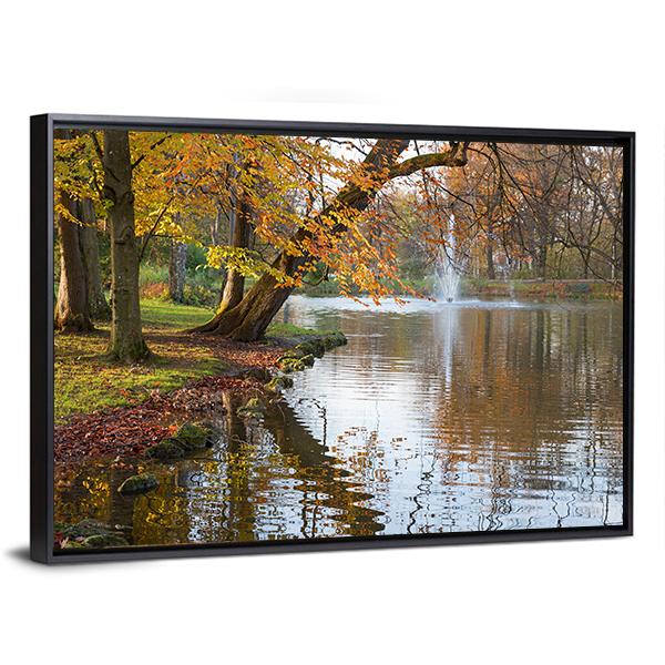 Beech Trees Near Pond Canvas Wall Art-3 Horizontal-Gallery Wrap-25" x 16"-Tiaracle