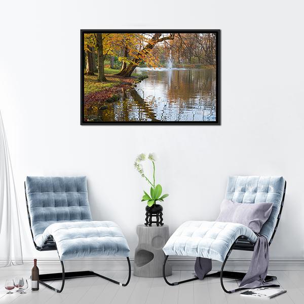 Beech Trees Near Pond Canvas Wall Art-3 Horizontal-Gallery Wrap-25" x 16"-Tiaracle