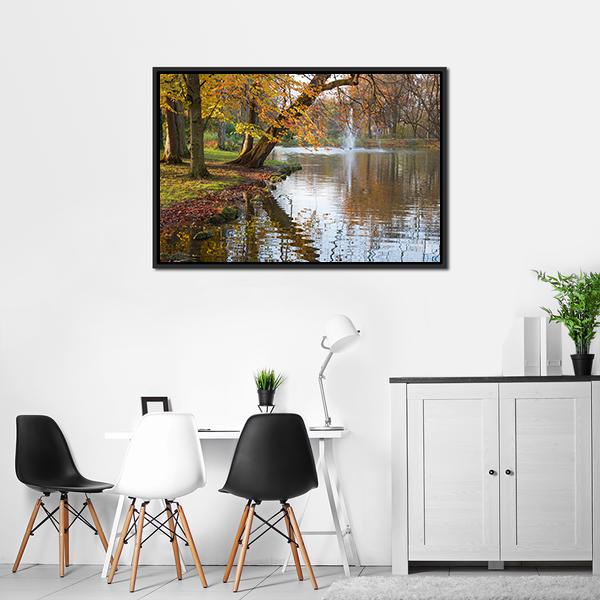 Beech Trees Near Pond Canvas Wall Art-3 Horizontal-Gallery Wrap-25" x 16"-Tiaracle