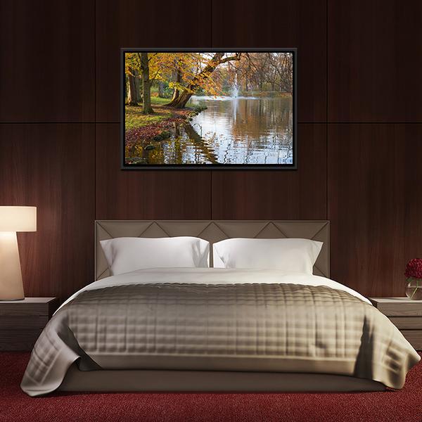 Beech Trees Near Pond Canvas Wall Art-3 Horizontal-Gallery Wrap-25" x 16"-Tiaracle