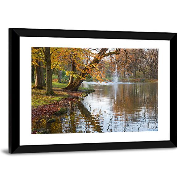 Beech Trees Near Pond Canvas Wall Art-3 Horizontal-Gallery Wrap-25" x 16"-Tiaracle
