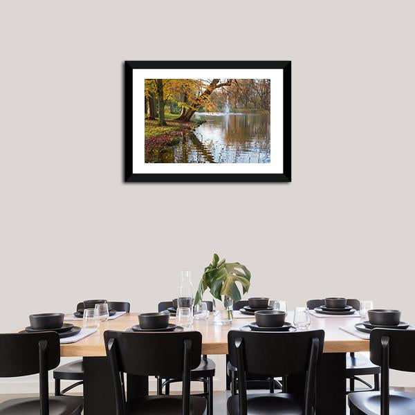 Beech Trees Near Pond Canvas Wall Art-3 Horizontal-Gallery Wrap-25" x 16"-Tiaracle