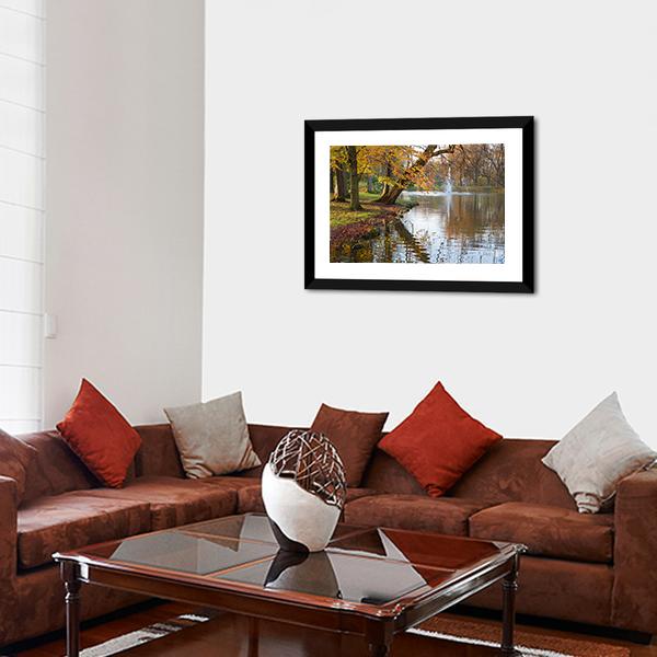 Beech Trees Near Pond Canvas Wall Art-3 Horizontal-Gallery Wrap-25" x 16"-Tiaracle