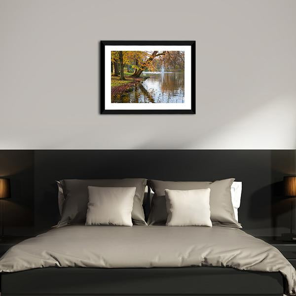 Beech Trees Near Pond Canvas Wall Art-3 Horizontal-Gallery Wrap-25" x 16"-Tiaracle