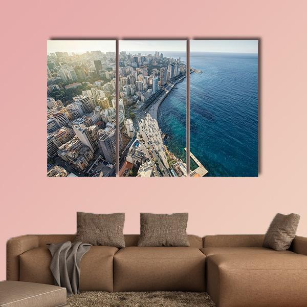 Beirut Cityscape Canvas Wall Art-3 Horizontal-Gallery Wrap-37" x 24"-Tiaracle