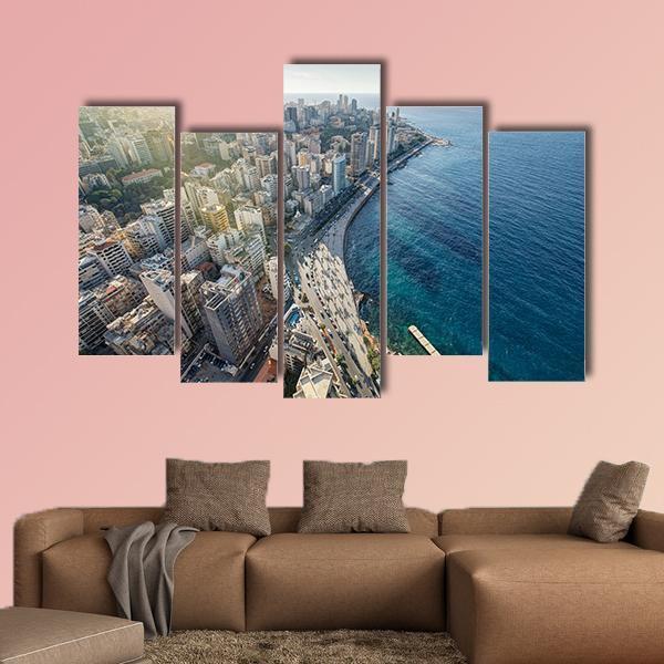 Beirut Cityscape Canvas Wall Art-5 Pop-Gallery Wrap-47" x 32"-Tiaracle