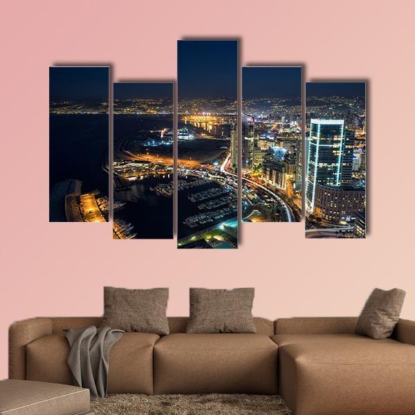 Beirut Night Lebanon Canvas Wall Art-5 Pop-Gallery Wrap-47" x 32"-Tiaracle
