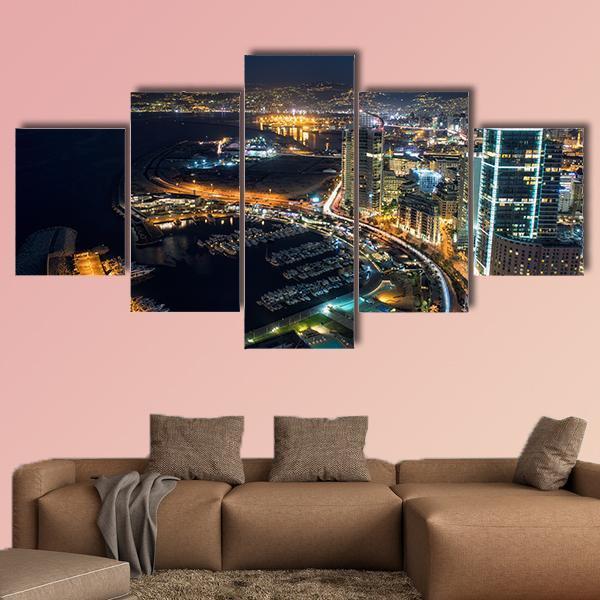 Beirut Night Lebanon Canvas Wall Art-5 Star-Gallery Wrap-62" x 32"-Tiaracle