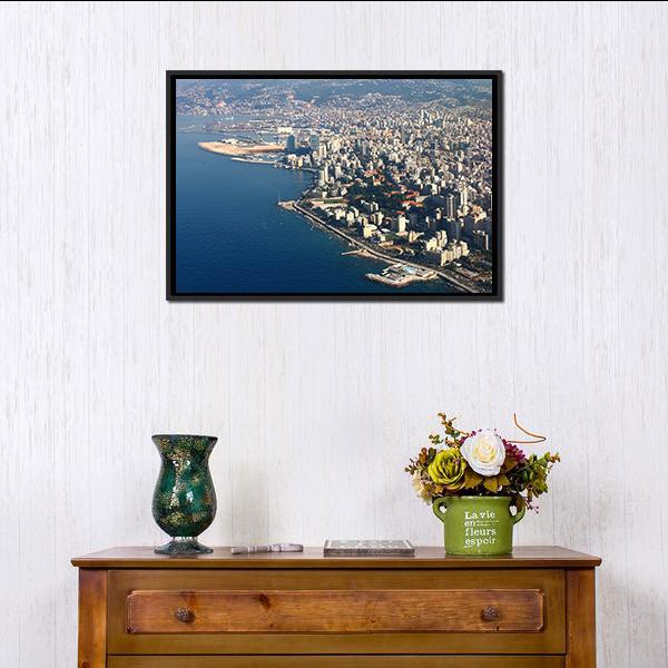 Beirut On Mediterranean Lebanon Canvas Wall Art-1 Piece-Floating Frame-24" x 16"-Tiaracle
