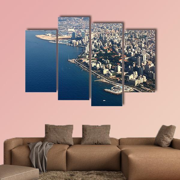 Beirut On Mediterranean Lebanon Canvas Wall Art-4 Pop-Gallery Wrap-50" x 32"-Tiaracle