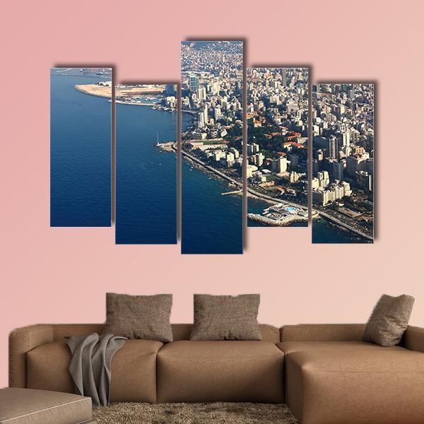 Beirut On Mediterranean Lebanon Canvas Wall Art-5 Pop-Gallery Wrap-47" x 32"-Tiaracle