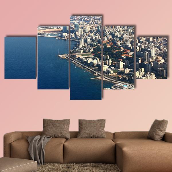 Beirut On Mediterranean Lebanon Canvas Wall Art-5 Pop-Gallery Wrap-47" x 32"-Tiaracle