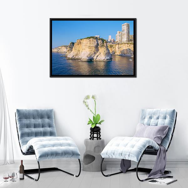 Beirut Pigeon Rocks Canvas Wall Art-3 Horizontal-Gallery Wrap-25" x 16"-Tiaracle