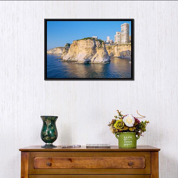 Beirut Pigeon Rocks Canvas Wall Art-1 Piece-Floating Frame-24" x 16"-Tiaracle