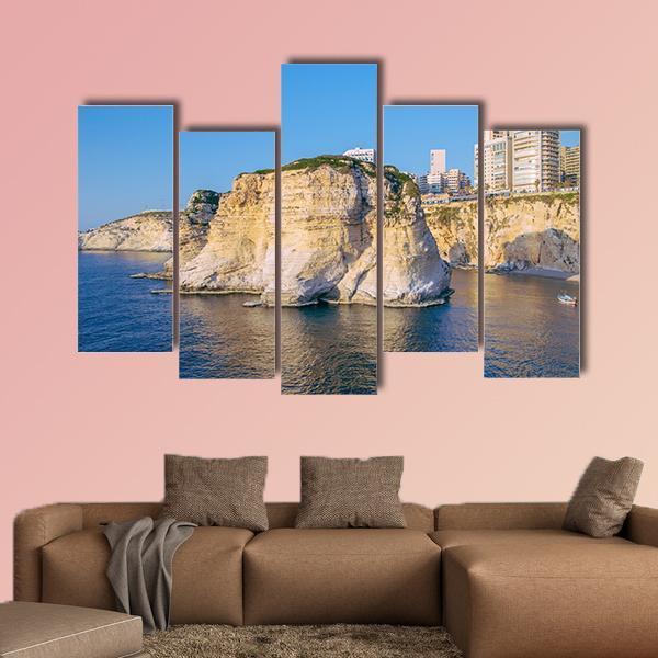 Beirut Pigeon Rocks Canvas Wall Art-5 Pop-Gallery Wrap-47" x 32"-Tiaracle