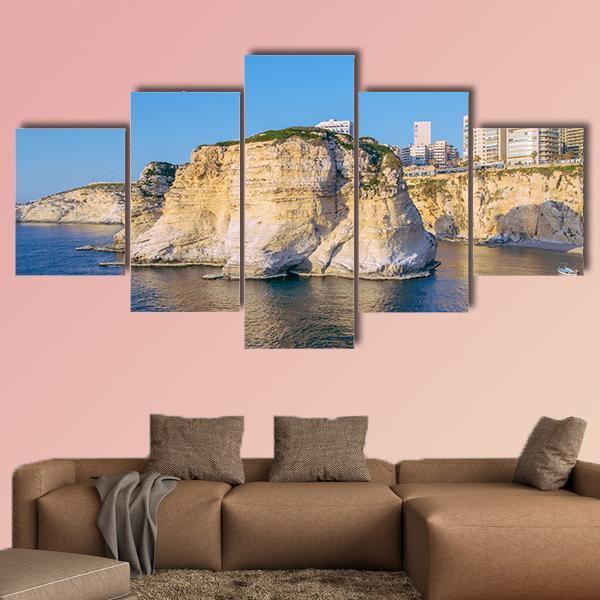 Beirut Pigeon Rocks Canvas Wall Art-5 Star-Gallery Wrap-62" x 32"-Tiaracle