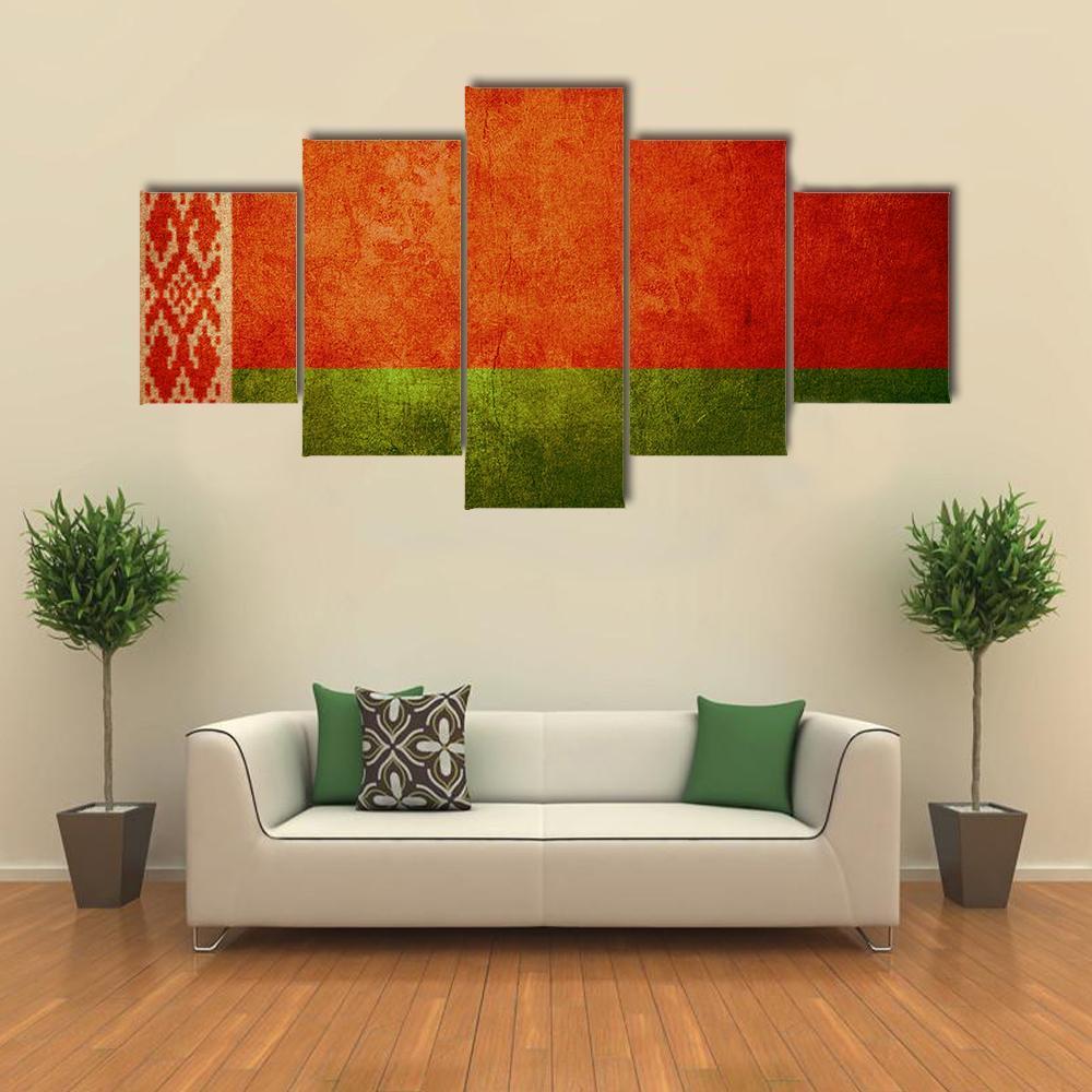 Belarus Flag Canvas Wall Art-5 Star-Gallery Wrap-62" x 32"-Tiaracle