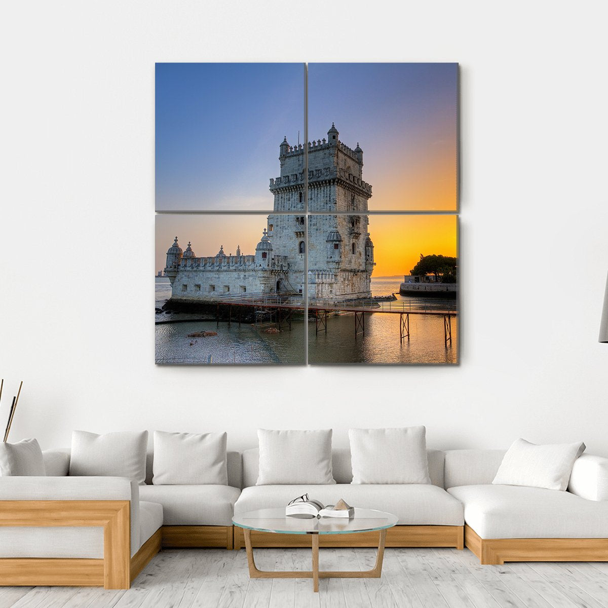 Belem Tower At Sunset Canvas Wall Art-4 Square-Gallery Wrap-17" x 17"-Tiaracle