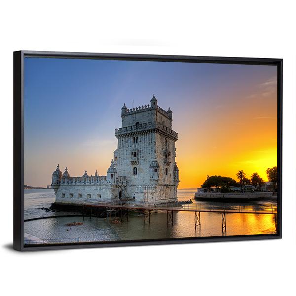 Belem Tower At Sunset Canvas Wall Art-3 Horizontal-Gallery Wrap-25" x 16"-Tiaracle