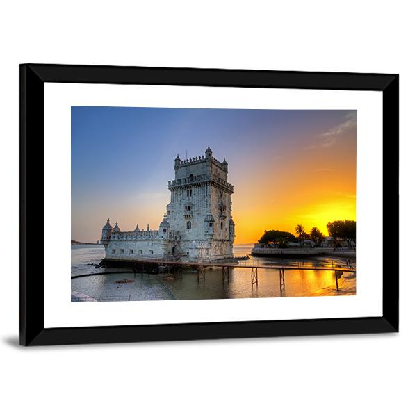 Belem Tower At Sunset Canvas Wall Art-3 Horizontal-Gallery Wrap-25" x 16"-Tiaracle