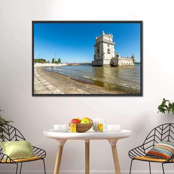 Belem Tower In Lisbon Canvas Wall Art-1 Piece-Floating Frame-24" x 16"-Tiaracle