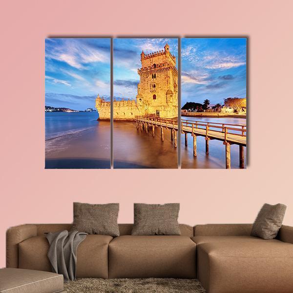 Belem Tower In Portugal Canvas Wall Art-3 Horizontal-Gallery Wrap-37" x 24"-Tiaracle