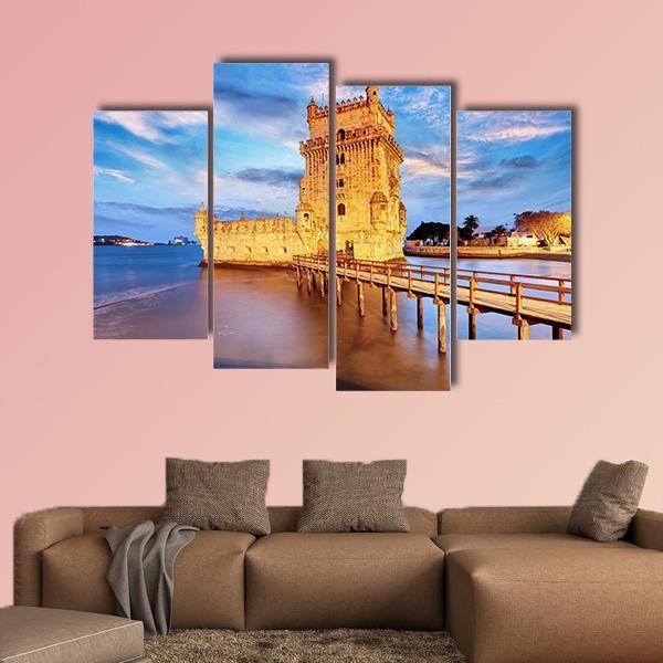 Belem Tower In Portugal Canvas Wall Art-3 Horizontal-Gallery Wrap-37" x 24"-Tiaracle