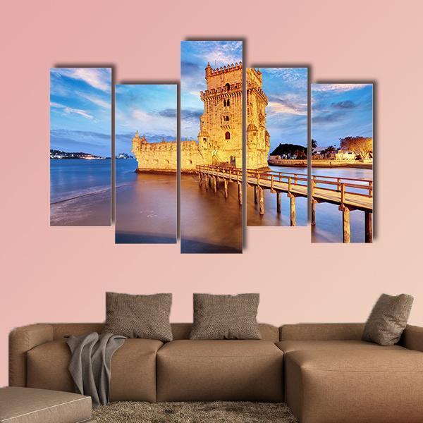 Belem Tower In Portugal Canvas Wall Art-5 Pop-Gallery Wrap-47" x 32"-Tiaracle