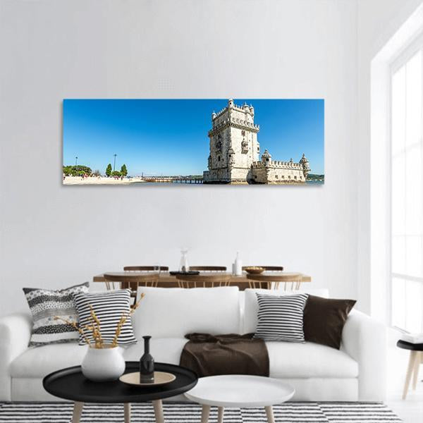 Belem Tower In Lisbon Panoramic Canvas Wall Art-1 Piece-36" x 12"-Tiaracle
