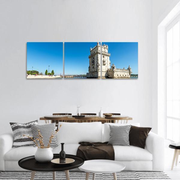 Belem Tower In Lisbon Panoramic Canvas Wall Art-3 Piece-25" x 08"-Tiaracle