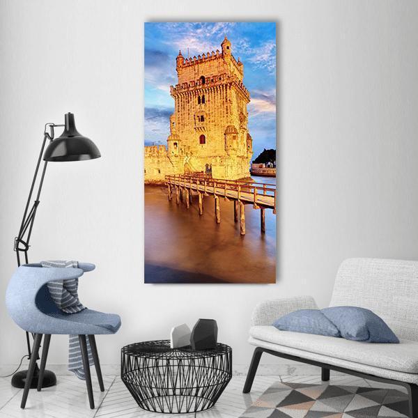 Belem Tower In Portugal Vertical Canvas Wall Art-1 Vertical-Gallery Wrap-12" x 24"-Tiaracle