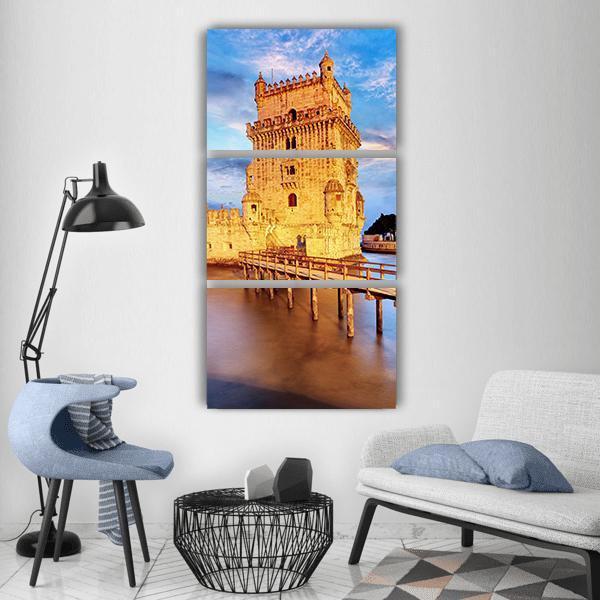 Belem Tower In Portugal Vertical Canvas Wall Art-3 Vertical-Gallery Wrap-12" x 25"-Tiaracle
