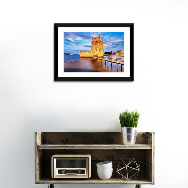 Belem Tower In Portugal Canvas Wall Art-1 Piece-Framed Print-20" x 16"-Tiaracle