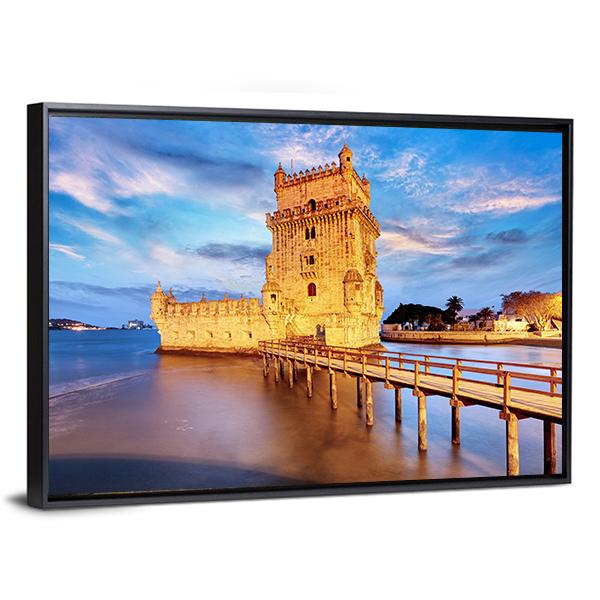Belem Tower In Portugal Canvas Wall Art-3 Horizontal-Gallery Wrap-25" x 16"-Tiaracle