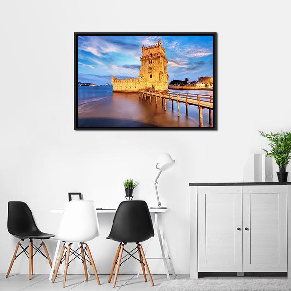 Belem Tower In Portugal Canvas Wall Art-3 Horizontal-Gallery Wrap-25" x 16"-Tiaracle