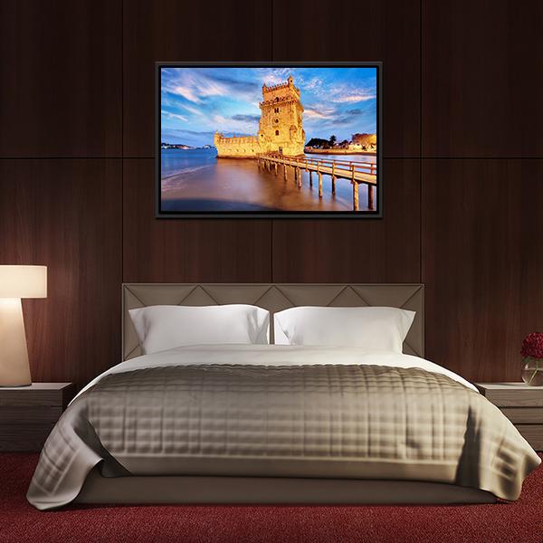 Belem Tower In Portugal Canvas Wall Art-3 Horizontal-Gallery Wrap-25" x 16"-Tiaracle