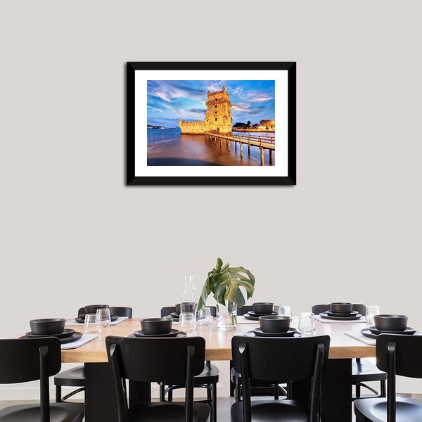 Belem Tower In Portugal Canvas Wall Art-3 Horizontal-Gallery Wrap-25" x 16"-Tiaracle