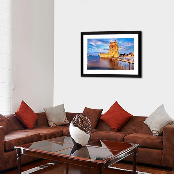 Belem Tower In Portugal Canvas Wall Art-3 Horizontal-Gallery Wrap-25" x 16"-Tiaracle