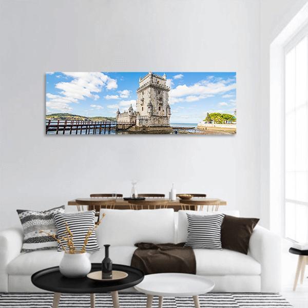 Belem Tower Portugal Panoramic Canvas Wall Art-3 Piece-25" x 08"-Tiaracle