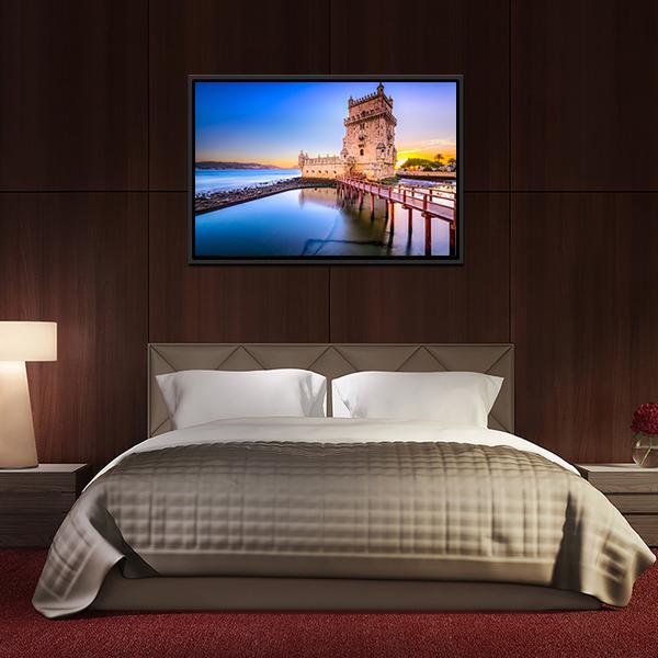 Belem Tower On Tagus River Canvas Wall Art-3 Horizontal-Gallery Wrap-25" x 16"-Tiaracle