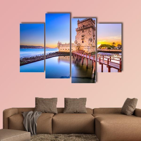 Belem Tower On Tagus River Canvas Wall Art-4 Pop-Gallery Wrap-50" x 32"-Tiaracle