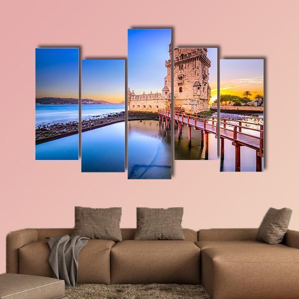 Belem Tower On Tagus River Canvas Wall Art-5 Pop-Gallery Wrap-47" x 32"-Tiaracle