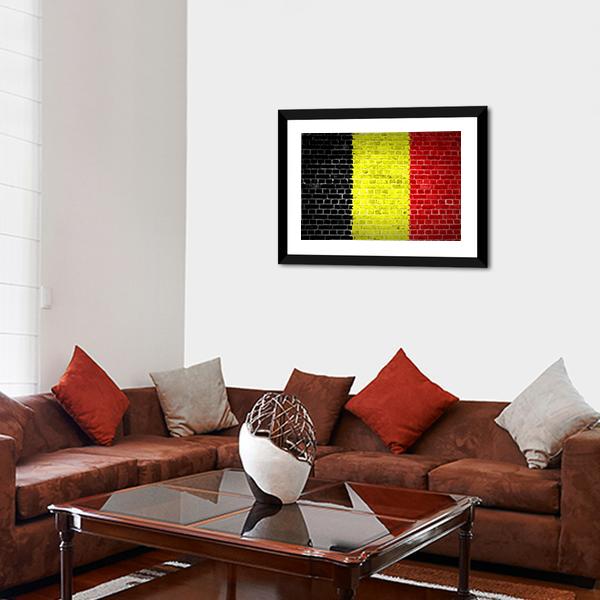 Belgium Flag On Brick Wall Canvas Wall Art-5 Horizontal-Gallery Wrap-22" x 12"-Tiaracle