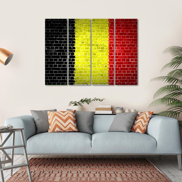 Belgium Flag On Brick Wall Canvas Wall Art-4 Horizontal-Gallery Wrap-34" x 24"-Tiaracle