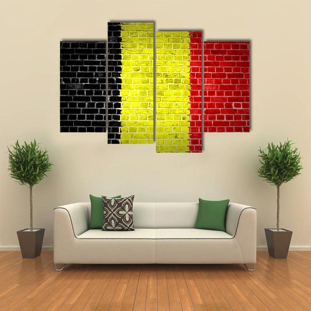 Belgium Flag On Brick Wall Canvas Wall Art-4 Pop-Gallery Wrap-50" x 32"-Tiaracle