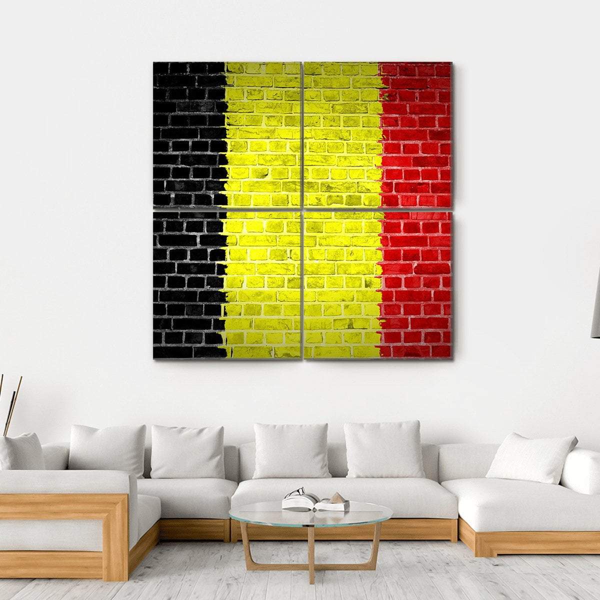 Belgium Flag On Brick Wall Canvas Wall Art-4 Square-Gallery Wrap-17" x 17"-Tiaracle