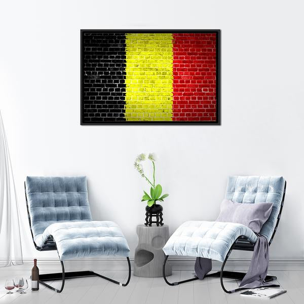 Belgium Flag On Brick Wall Canvas Wall Art-3 Horizontal-Gallery Wrap-25" x 16"-Tiaracle